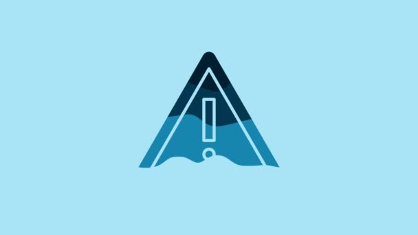 Blue Exclamation mark in triangle icon isolated on blue background. Hazard warning sign, careful, attention, danger warning important sign. 4K Video motion graphic animation. - Кадры, видео