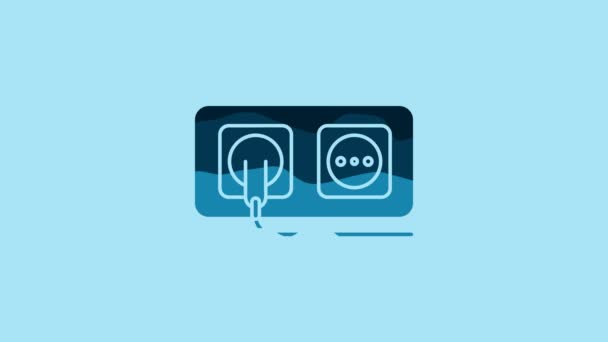 Blue Electrical outlet icon isolated on blue background. Power socket. Rosette symbol. 4K Video motion graphic animation. - Imágenes, Vídeo