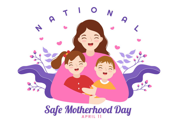 National Safe Motherhood Day on April 1 Illustration with pregnant Mother and Kids for Web Banner or Landing Page in Flat Cartoon Hand Drawn Templates - Διάνυσμα, εικόνα