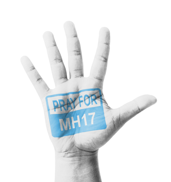 Open hand naar voren gebracht, bid voor Mh17 teken geschilderd, multi purpose conc - Foto, afbeelding