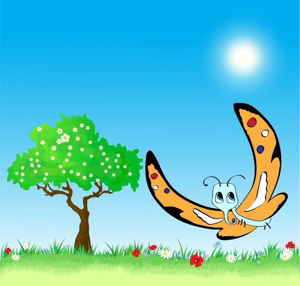 Весенний вектор фон с деревьями и цветами
 - Вектор,изображение