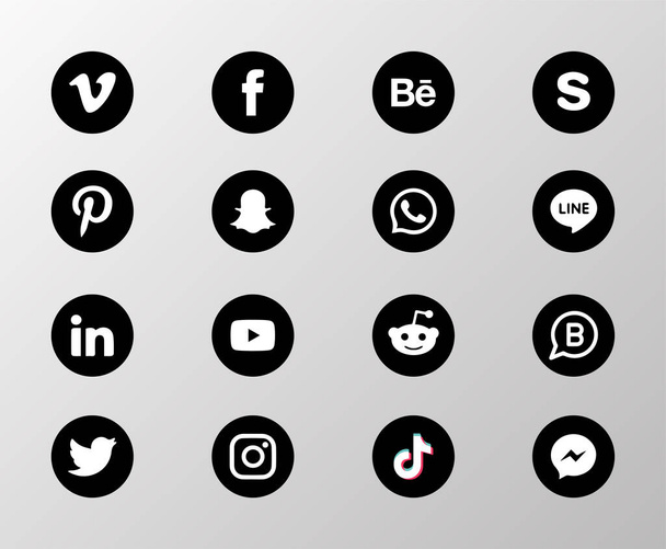 Social media icons silhoutee with shadow - Vecteur, image