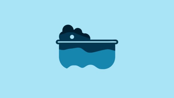 Blue Baby bathtub with foam bubbles inside icon isolated on blue background. 4K Video motion graphic animation. - Кадры, видео