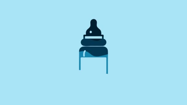 Blue Baby bottle icon isolated on blue background. Feeding bottle icon. Milk bottle sign. 4K Video motion graphic animation. - Filmmaterial, Video