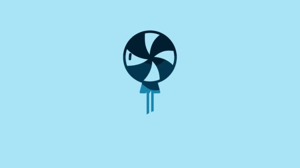 Blue Lollipop icon isolated on blue background. Candy sign. Food, delicious symbol. 4K Video motion graphic animation. - Video