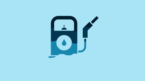 Blue Petrol or Gas station icon isolated on blue background. Car fuel symbol. Gasoline pump. 4K Video motion graphic animation. - Záběry, video