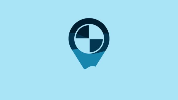 Blue Map pointer with taxi icon isolated on blue background. Location symbol. 4K Video motion graphic animation. - Video