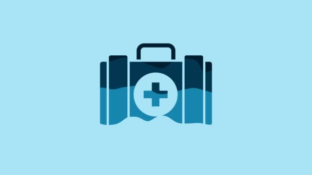 Blue Pet first aid kit icon isolated on blue background. Dog or cat paw print. Clinic box. 4K Video motion graphic animation. - Séquence, vidéo