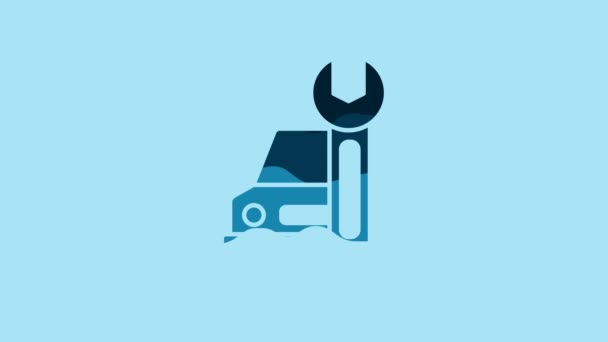 Blue Car service icon isolated on blue background. Auto mechanic service. Repair service auto mechanic. Maintenance sign. 4K Video motion graphic animation. - Metraje, vídeo
