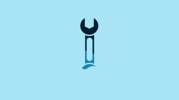 Blue Wrench icon isolated on blue background. Spanner icon. 4K Video motion graphic animation. - Séquence, vidéo