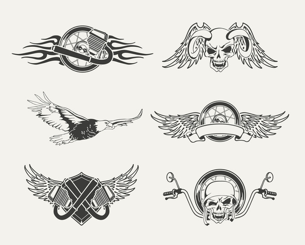 Conjunto de emblemas de motocicleta, emblemas, rótulos e elementos projetados
. - Vetor, Imagem