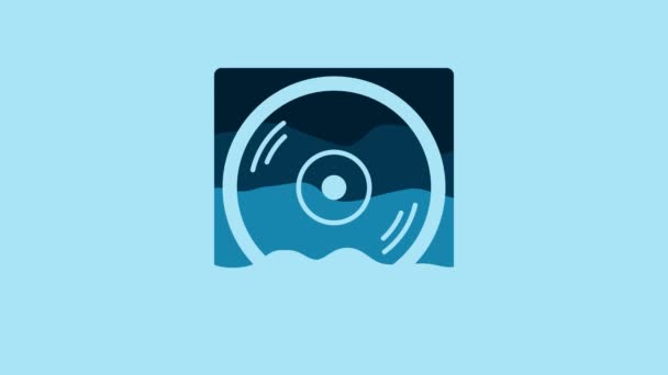 Blue Vinyl player with a vinyl disk icon isolated on blue background. 4K Video motion graphic animation. - Video