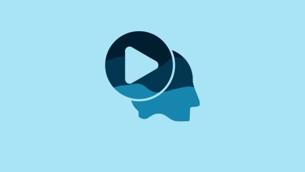 Blue Head people with play button icon isolated on blue background. 4K Video motion graphic animation. - Filmati, video
