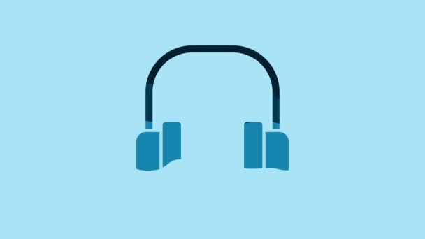 Blue Headphones icon isolated on blue background. Earphones. Concept for listening to music, service, communication and operator. 4K Video motion graphic animation. - Video