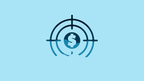 Blue Target with dollar symbol icon isolated on blue background. Investment target icon. Successful business concept. Cash or Money. 4K Video motion graphic animation. - Video, Çekim