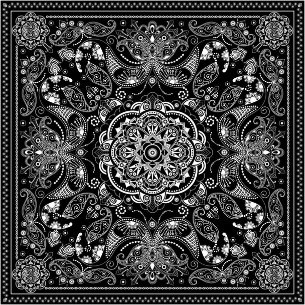 Black and white ornamental square with paisley elements - Vector, Image