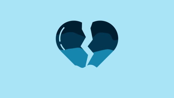Blue Broken heart or divorce icon isolated on blue background. Love symbol. Valentines day. 4K Video motion graphic animation. - Záběry, video