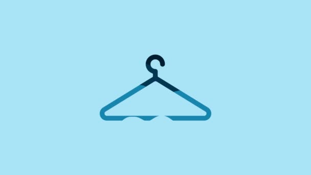 Blue Hanger wardrobe icon isolated on blue background. Cloakroom icon. Clothes service symbol. Laundry hanger sign. 4K Video motion graphic animation. - Metraje, vídeo