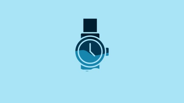 Blue Wrist watch icon isolated on blue background. Wristwatch icon. 4K Video motion graphic animation. - Séquence, vidéo