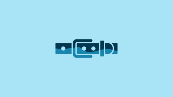 Blue Leather belt with buttoned steel buckle icon isolated on blue background. 4K Video motion graphic animation. - Felvétel, videó