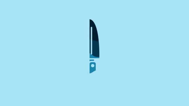 Blue Knife icon isolated on blue background. Cutlery symbol. 4K Video motion graphic animation. - Materiał filmowy, wideo