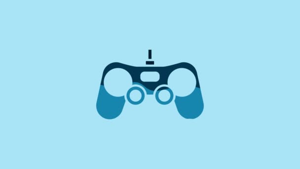 Blue Gamepad icon isolated on blue background. Game controller. 4K Video motion graphic animation. - Video