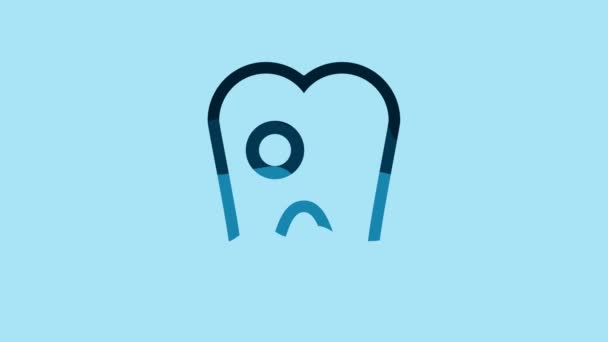 Blue Tooth with caries icon isolated on blue background. Tooth decay. 4K Video motion graphic animation. - Πλάνα, βίντεο