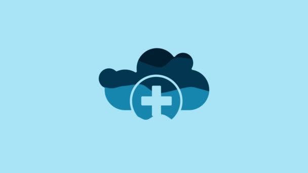 Blue Add cloud icon isolated on blue background. Data storage on the cloud. 4K Video motion graphic animation. - Filmagem, Vídeo