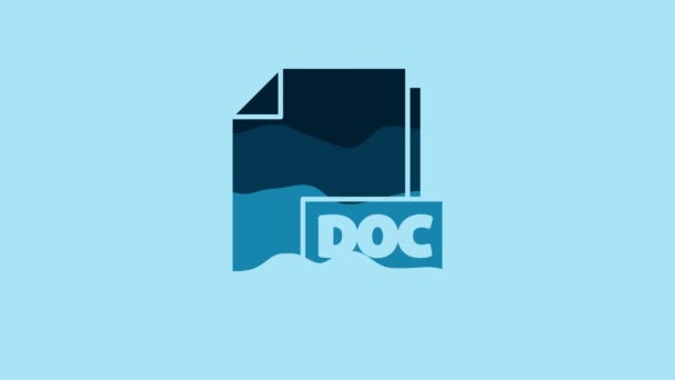 Blue DOC file document. Download doc button icon isolated on blue background. DOC file extension symbol. 4K Video motion graphic animation. - Video, Çekim