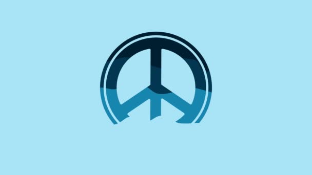 Blue Peace icon isolated on blue background. Hippie symbol of peace. 4K Video motion graphic animation. - Кадры, видео