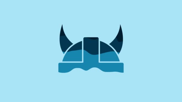 Blue Viking in horned helmet icon isolated on blue background. 4K Video motion graphic animation. - Video, Çekim
