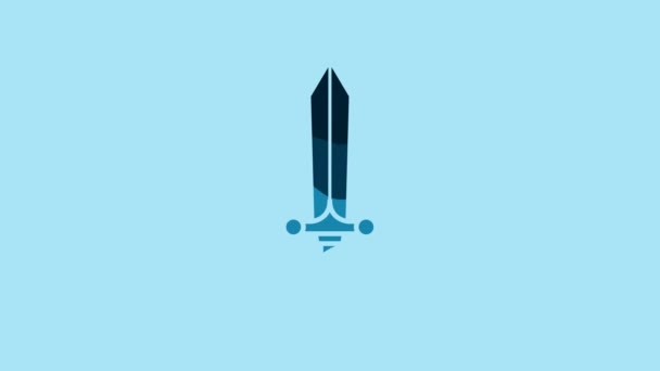 Blue Medieval sword icon isolated on blue background. 4K Video motion graphic animation. - Πλάνα, βίντεο