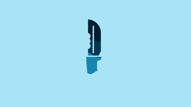 Blue Military knife icon isolated on blue background. 4K Video motion graphic animation. - Imágenes, Vídeo