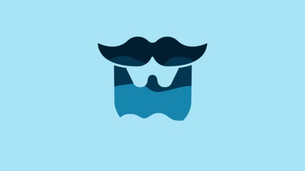 Blue Mustache and beard icon isolated on blue background. Barbershop symbol. Facial hair style. 4K Video motion graphic animation. - Materiał filmowy, wideo