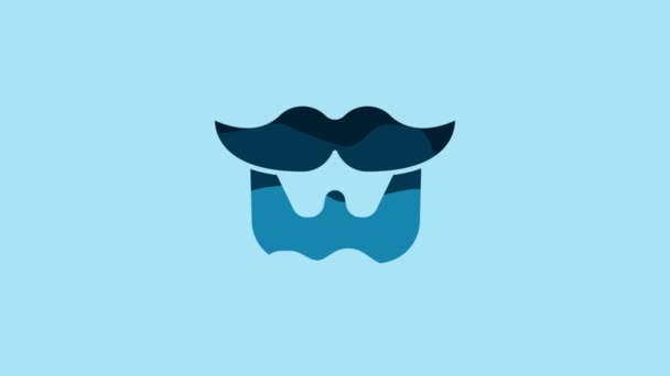 Blue Mustache and beard icon isolated on blue background. Barbershop symbol. Facial hair style. 4K Video motion graphic animation. - Filmagem, Vídeo