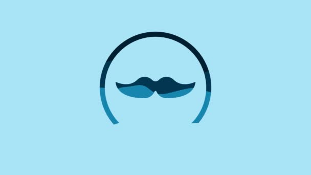 Blue Mustache icon isolated on blue background. Barbershop symbol. Facial hair style. 4K Video motion graphic animation. - Video