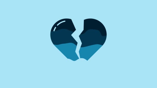 Blue Broken heart or divorce icon isolated on blue background. Love symbol. Valentines day. 4K Video motion graphic animation. - Felvétel, videó