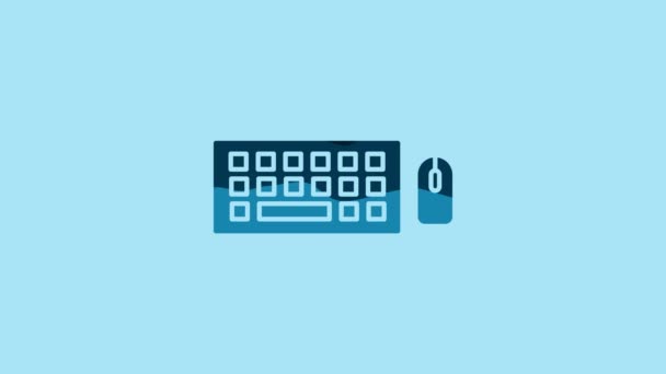 Blue Computer keyboard and mouse icon isolated on blue background. PC component sign. 4K Video motion graphic animation. - Filmmaterial, Video