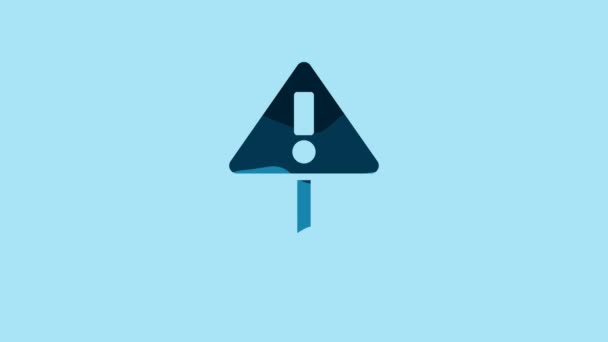 Blue Exclamation mark in triangle icon isolated on blue background. Hazard warning sign, careful, attention, danger warning sign. 4K Video motion graphic animation. - Video
