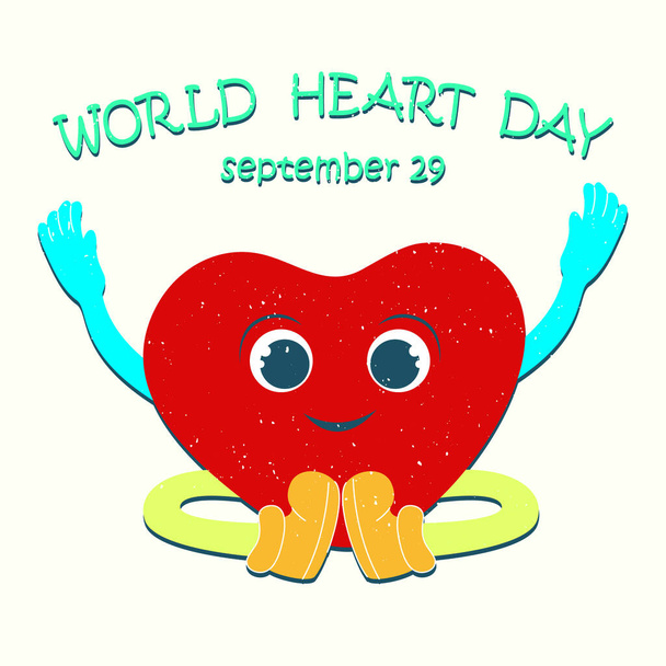 Cute heart with eyes, World Heart Day sign, banner - Vector, Image