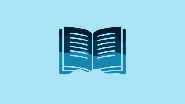 Blue Open book icon isolated on blue background. 4K Video motion graphic animation. - Séquence, vidéo