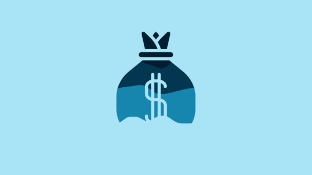 Blue Money bag icon isolated on blue background. Dollar or USD symbol. Cash Banking currency sign. 4K Video motion graphic animation. - Imágenes, Vídeo
