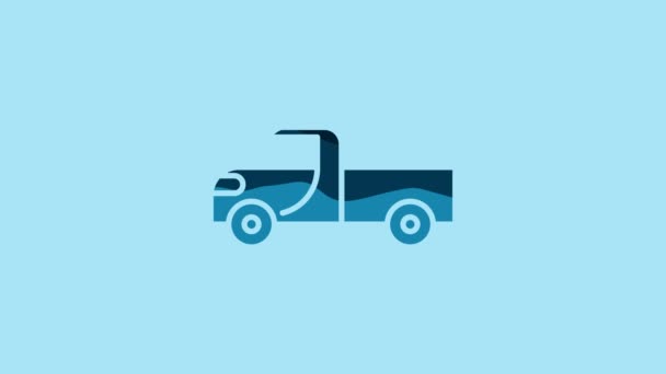 Blue Pickup truck icon isolated on blue background. 4K Video motion graphic animation. - Video