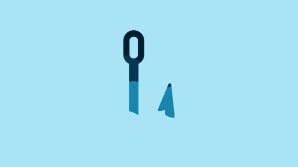 Blue Fishing hook icon isolated on blue background. Fishing tackle. 4K Video motion graphic animation. - Video
