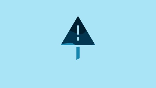 Blue Exclamation mark in triangle icon isolated on blue background. Hazard warning sign, careful, attention, danger warning sign. 4K Video motion graphic animation. - Video, Çekim