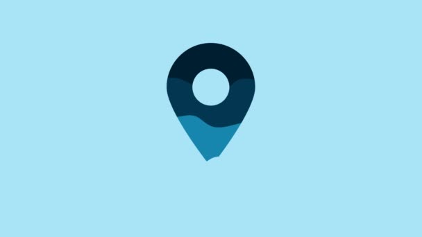 Blue Map pin icon isolated on blue background. Navigation, pointer, location, map, gps, direction, place, compass, search concept. 4K Video motion graphic animation. - Filmagem, Vídeo