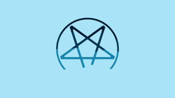 Blue Pentagram in a circle icon isolated on blue background. Magic occult star symbol. 4K Video motion graphic animation. - Video