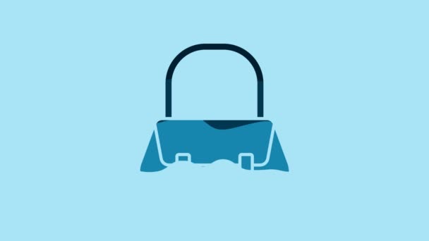 Blue Handbag icon isolated on blue background. Female handbag sign. Glamour casual baggage symbol. 4K Video motion graphic animation. - Video