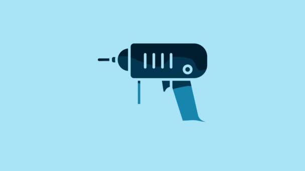 Blue Electric drill machine icon isolated on blue background. Repair tool. 4K Video motion graphic animation. - Séquence, vidéo