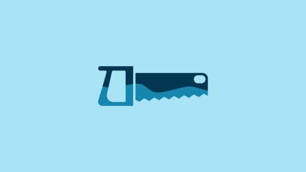 Blue Hand saw icon isolated on blue background. 4K Video motion graphic animation. - Video